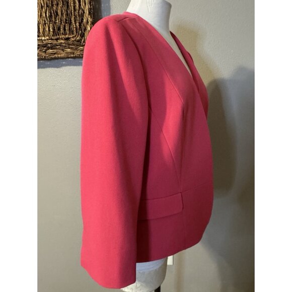 Kasper Elle Iconic Crepe Suit Jacket Blazer 14 Pink Open Front 3/4 Sleeve NEW - Picture 9 of 16